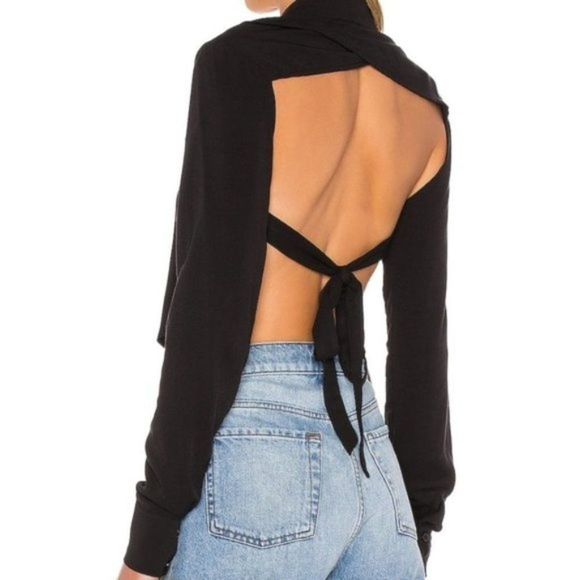 Superdown Backless Button Up Cropped Blouse - Picture 1 of 9